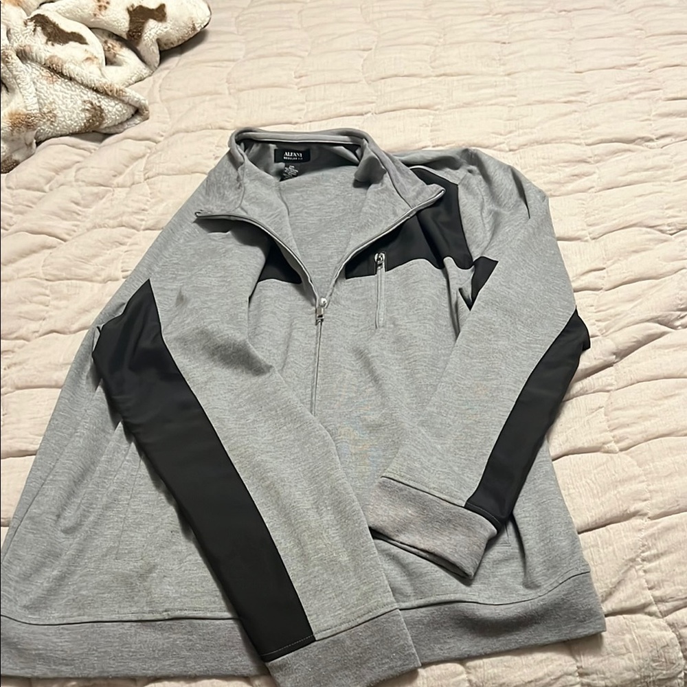 Men's Gray and Black Quarter-Zip Sweater